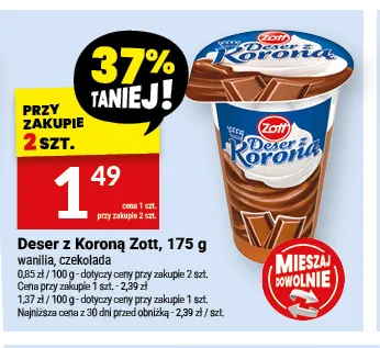 Deser z Koroną Zott wanilia promocja w Twój Market