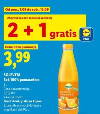 Sok pomarańcza Solevita 100% promocja w Lidl