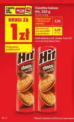 Ciastka kakao Hit choco o smaku czekoladowym promocja w Biedronka