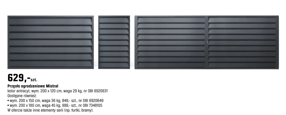 Przęsło ogrodzeniowe Mistral promocja w OBI