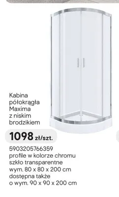 Kabina półokrągła Durasan Maxima z niskim brodzikiem chrom promocja w Castorama
