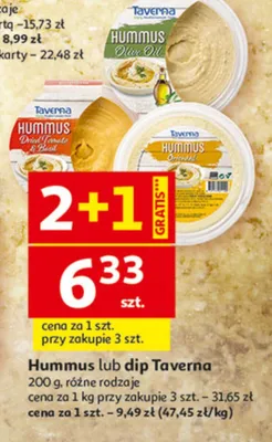 Hummus lub dip Taverna różne rodzaje promocja w Auchan