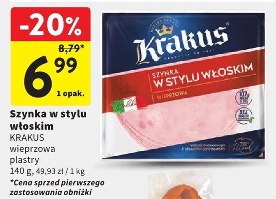 Szynka w stylu włoskim Krakus wieprzowa plastry promocja w Intermarche