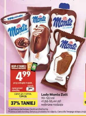 Lody Monte Cookie Sandwich Zott promocja w Delikatesy Centrum