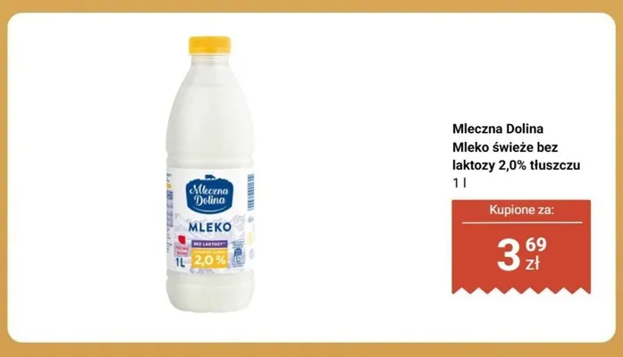 Mleko świeże bez laktozy Mleczna Dolina 2,0% tłuszczu promocja w Biedronka