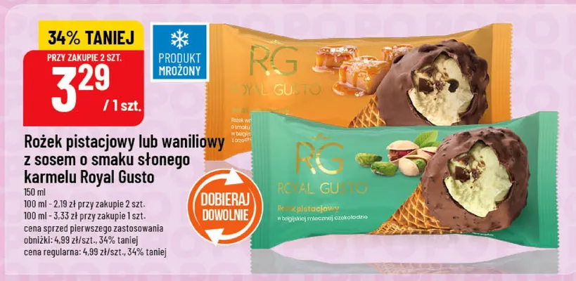 Rożek pistacjowy lub waniliowy z sosem o smaku słonego karmelu promocja w POLOmarket