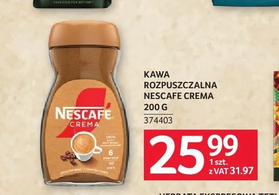 Kawa rozpuszczalna Nescafe Crema 200g promocja w Selgros