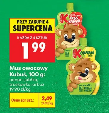 Mus owocowy Kubuś truskawka promocja w Biedronka