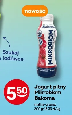 Jogurt pitny Mikrobiom Bakoma malina-granat promocja w Żabka