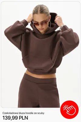 Czekoladowa bluza hoodie ze scuby Cropp promocja w Cropp