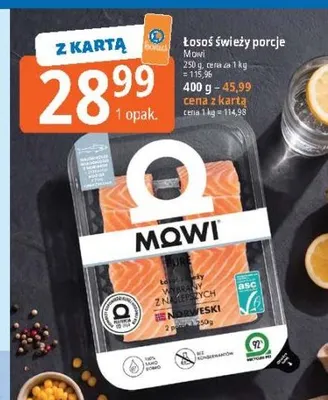 Łosoś świeży porcje Mowi promocja w Leclerc