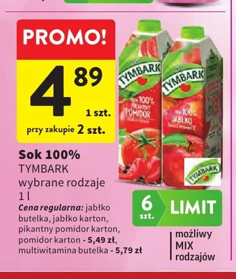 Sok Tymbark 100% promocja w Intermarche