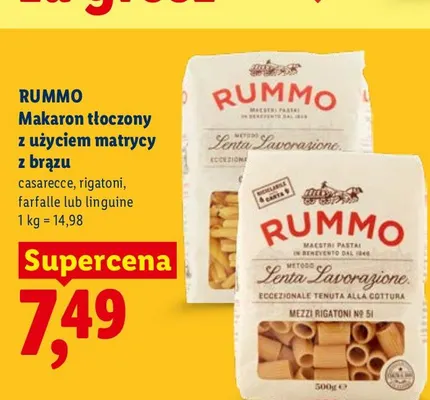 Makaron linguine tłoczony z użyciem matrycy z brązu Rummo promocja w Lidl