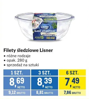 Filety śledziowe Lisner różne rodzaje promocja w Makro
