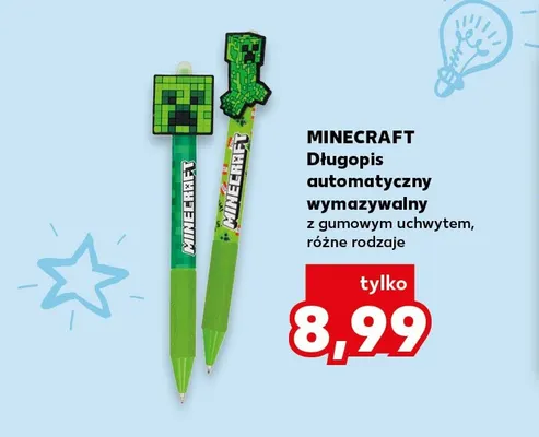 Długopis automatyczny wymazywalny z gumowym uchwytem Minecraft promocja w Kaufland