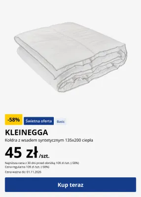 Kołdra z wsadem syntetycznym 135x200 cm ciepła Kleinegga promocja w Jysk
