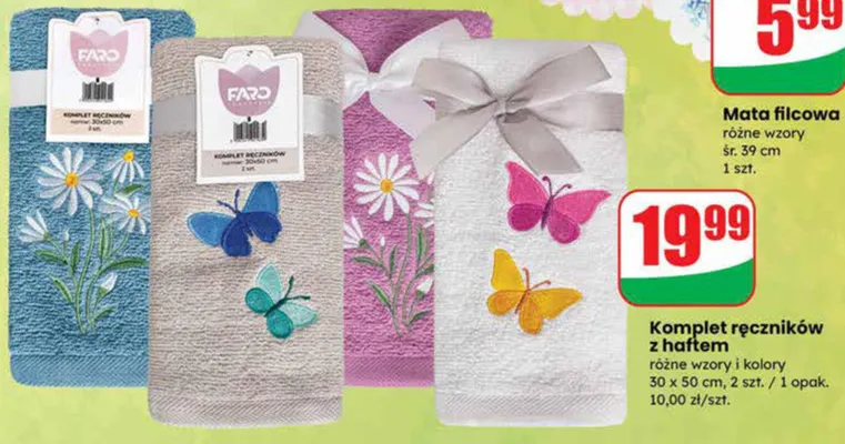 Komplet ręczników z haftem różne wzory i kolory promocja w Dino