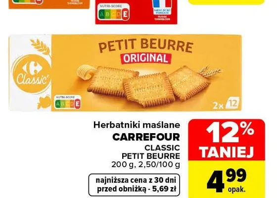 Herbatniki maślane Carrefour Classic Petit Beurre promocja w Carrefour Market