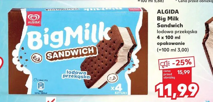 Big Milk Sandwich lodowa przekąska promocja w Kaufland