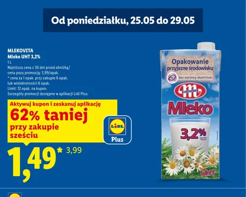 Mleko UHT 3,2% Mlekovita promocja w Lidl