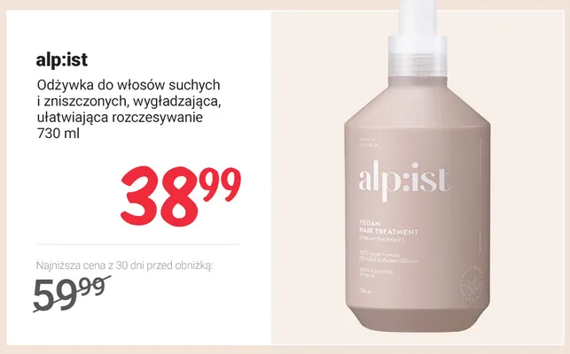Odżywka do włosów suchych i zniszczonych wygładzająca ułatwiająca rozczesywanie alp:ist promocja w Rossmann