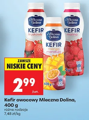 Kefir owocowy truskawkowy Mleczna Dolina promocja w Biedronka