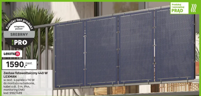 Zestaw fotowoltaiczny 440 W w zest.: 4 panele x 110 W do montażu na balkonie, kabel o dł.: 5 m, IP44, monitoring ENKI promocja w Leroy Merlin