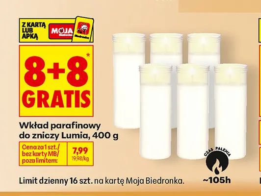 Wkład parafinowy do zniczy Lumia promocja w Biedronka