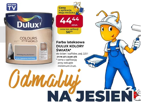 Farba lateksowa Dulux Kolory Świata do ścian i sufitów promocja w PSB Mrówka