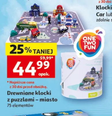 Drewniane klocki z puzzlami - miasto ONE TWO FUN 75 elementów promocja w Auchan