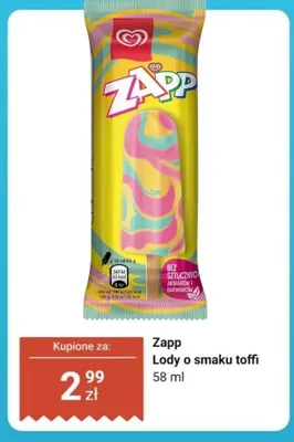 Lody o smaku toffi Zapp promocja w Dino
