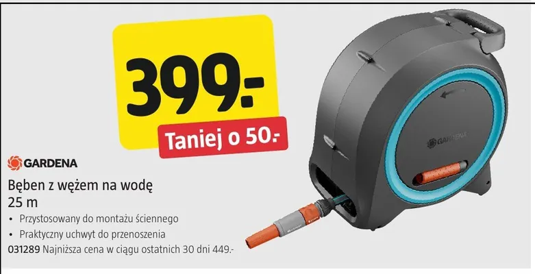 Bęben z wężem na wodę Gardena 25m 031289 promocja w Jula