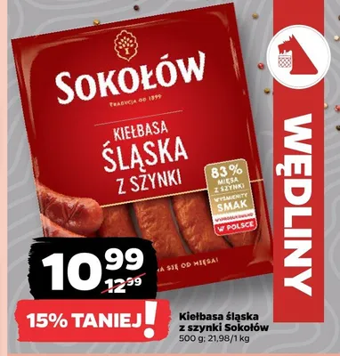 Kiełbasa śląska z szynki Sokołów promocja w Netto