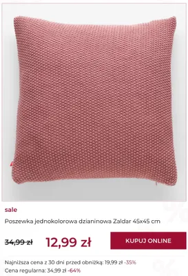Poszewka jednokolorowa dzianinowa Zaldar home&you 45x45 cm promocja w home&you