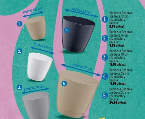 Doniczka Begonia średnica 22cm różne kolory promocja w POLOmarket