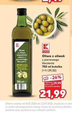Oliwa z oliwek z pierwszego tłoczenia K-Classic promocja w Kaufland