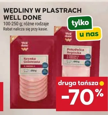 Wędliny w plastrach Well Done różne rodzaje promocja w Stokrotka