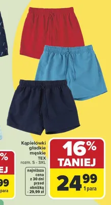 Kąpielówki gładkie męskie TEX rozm. S-3XL promocja w Carrefour