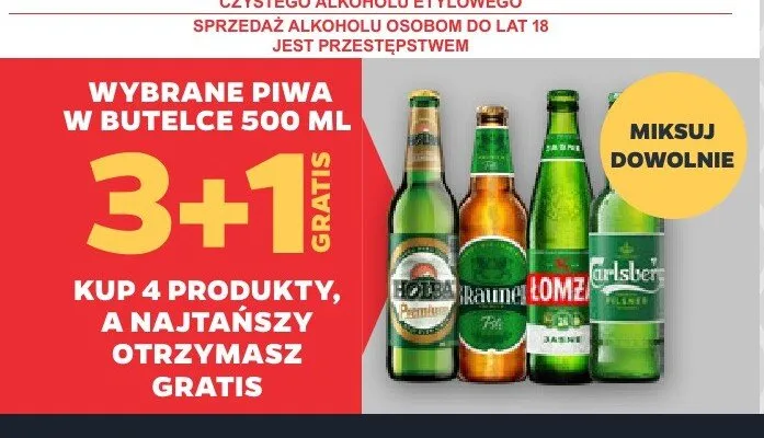 Wybrane piwa w butelce 500 ml 3+1 GRATIS promocja w Netto
