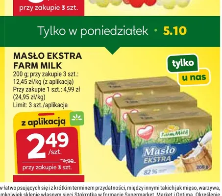 Masło ekstra Farm Milk promocja w Stokrotka