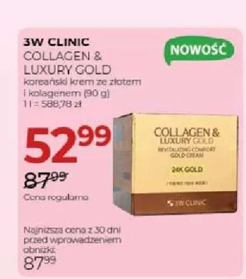 Krem koreański do twarzy ze złotem i kolagenem 3W Clinic Collagen & Luxury Gold promocja w Drogerie Jawa
