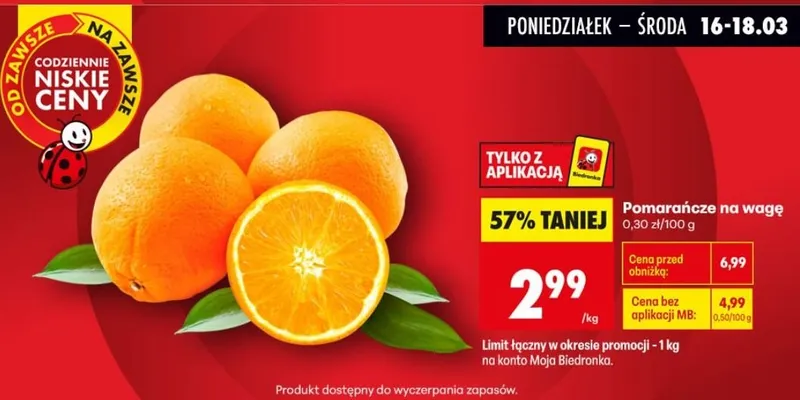Pomarańcze na wagę promocja w Biedronka