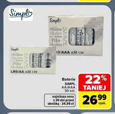 Baterie Aaa Simpl promocja w Carrefour