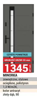 Drzwi zewnętrzne stalowe Minorka Czyste Powietrze ocieplone polistyren 1,3W/m2K grubość 55mm kolor złoty dąb 90 promocja w Merkury Market