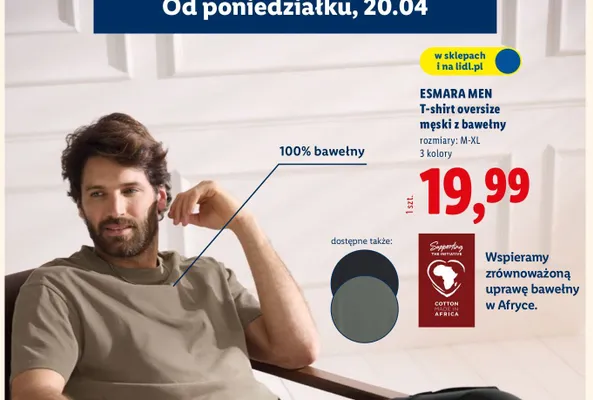T-shirt oversize męski z bawełny promocja w Lidl