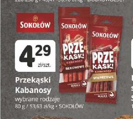 Przekąski kabanosy wieprzowe Sokołów promocja w Marketvita