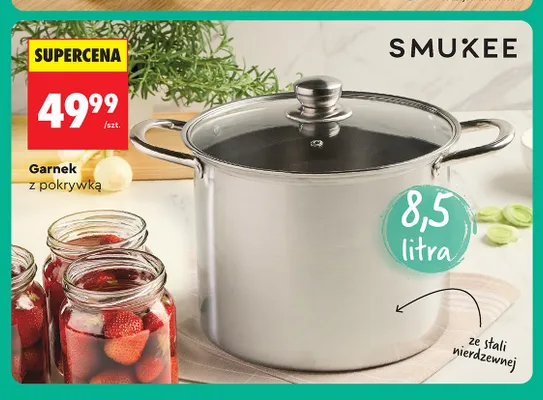 Garnek z pokrywką ze stali nierdzewnej SMUKEE 8,5 l promocja w Biedronka