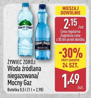 Woda źródlana Żywiec Zdrój Mocny Gaz promocja w Aldi