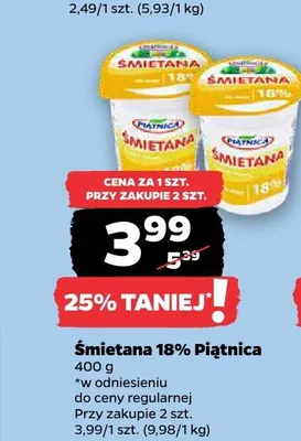 Śmietana 18% Piątnica promocja w Netto