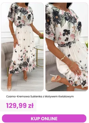 Sukienka damska czarno-kremowa z motywem kwiatowym ModnaKiecka.pl promocja w Modna Kiecka
